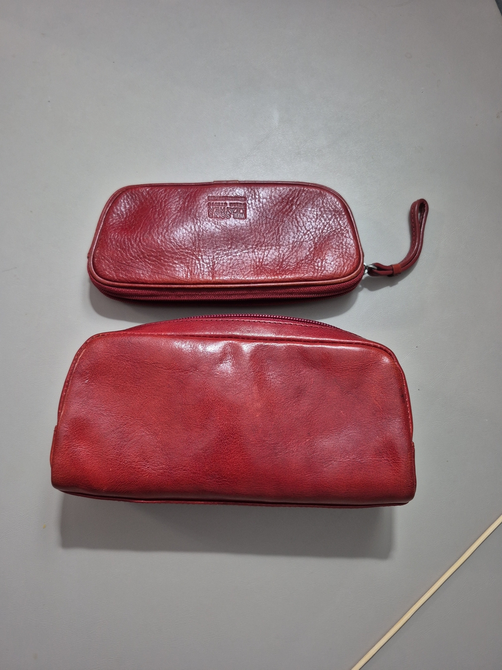 Wilsons Leather Pelle Studio Italian Leather Travel Toiletry Cosmetic Pouch Set